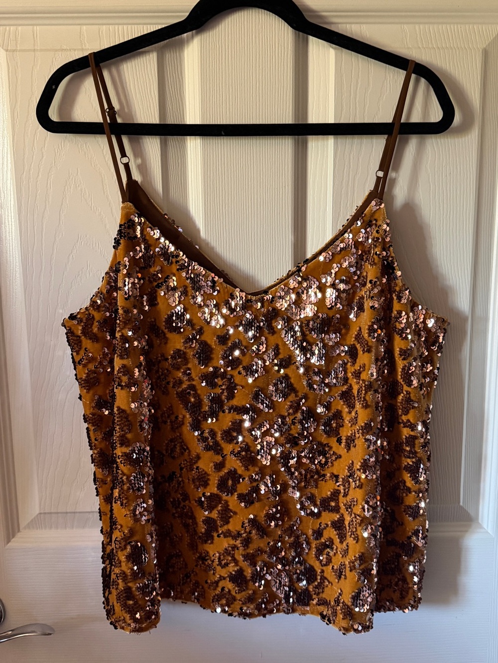 ♥️ RO + DE Sequin Leopard Print Cami Tank Top - Mustard ANTHROPOLOGIE SEQUIN